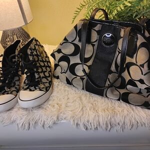 Coach Black Purse Cream And Sneakers Bundle
